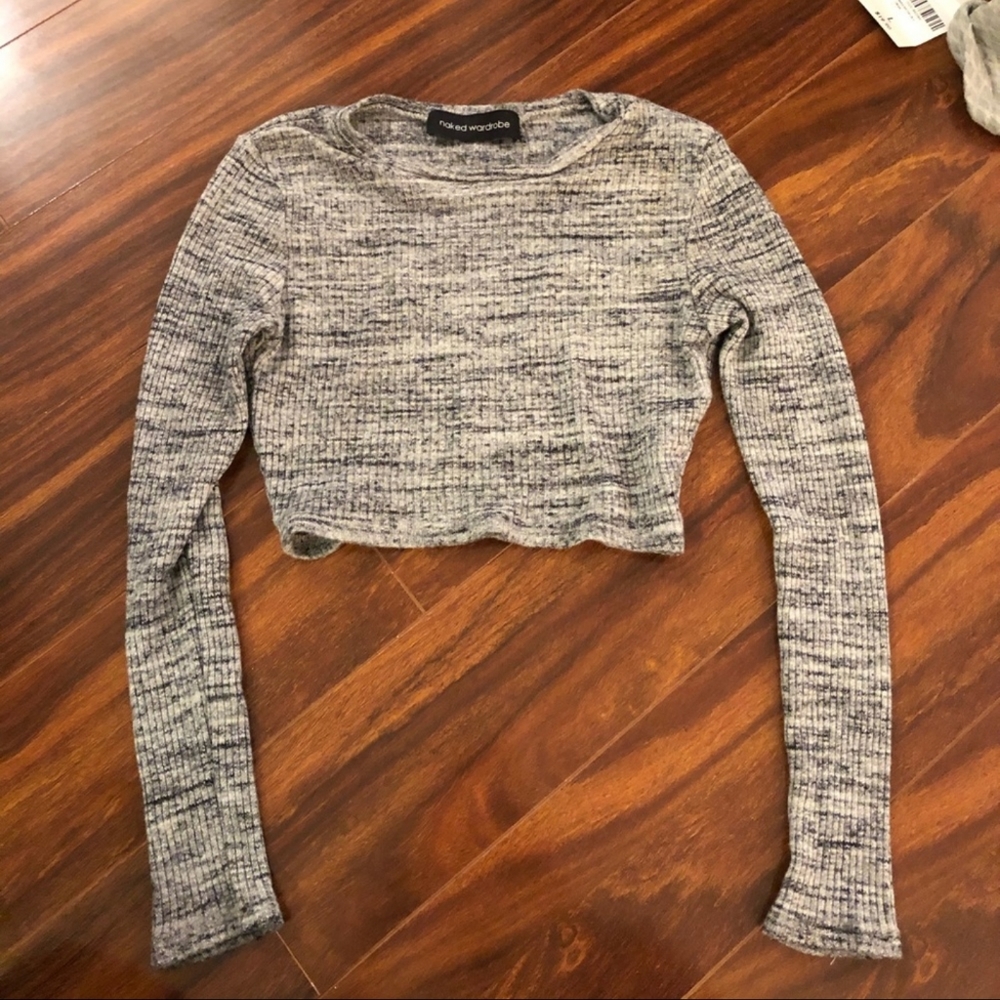 Naked Wardrobe cropped gray long sleeve shirt
